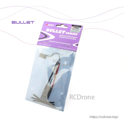 Retail packaging for EMAX Bullet Series ESC in clear bag with header card