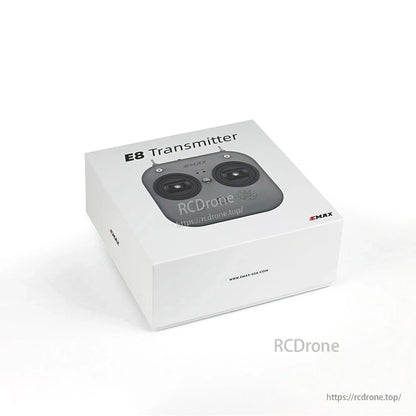 Retail box packaging for EMAX E8 Transmitter with product image printed on top
