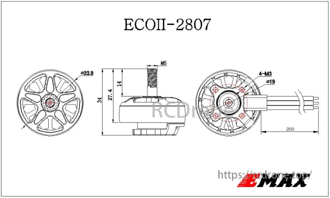 EMAX ECOII 2807 Brushless Motor, Suitable for DIY FPV drone builds requiring high thrust, efficiency, and smooth throttle response.