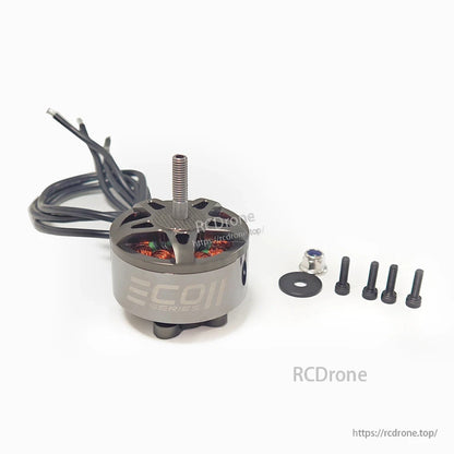 Motor and accessory set on white background with washer, lock nut, and four mounting screws