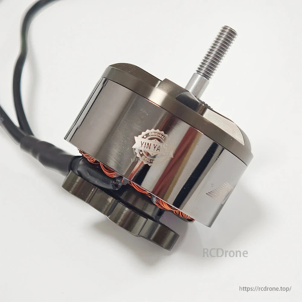 EMAX ECOII-4720 brushless motor angled side view showing threaded shaft, bell housing, and base