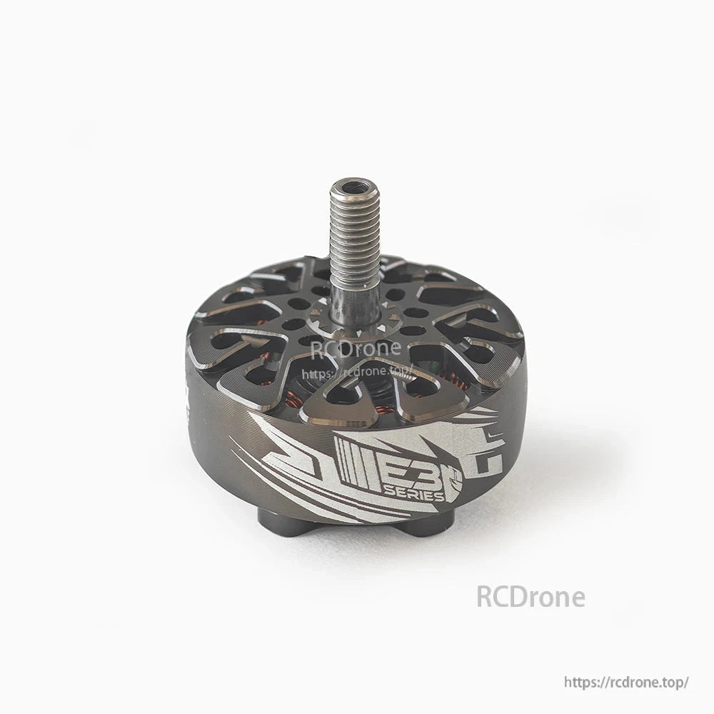 Front angle view of ECO III series motor with threaded shaft and vented top plate