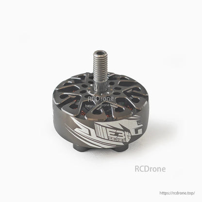 Front angle view of ECO III series motor with threaded shaft and vented top plate