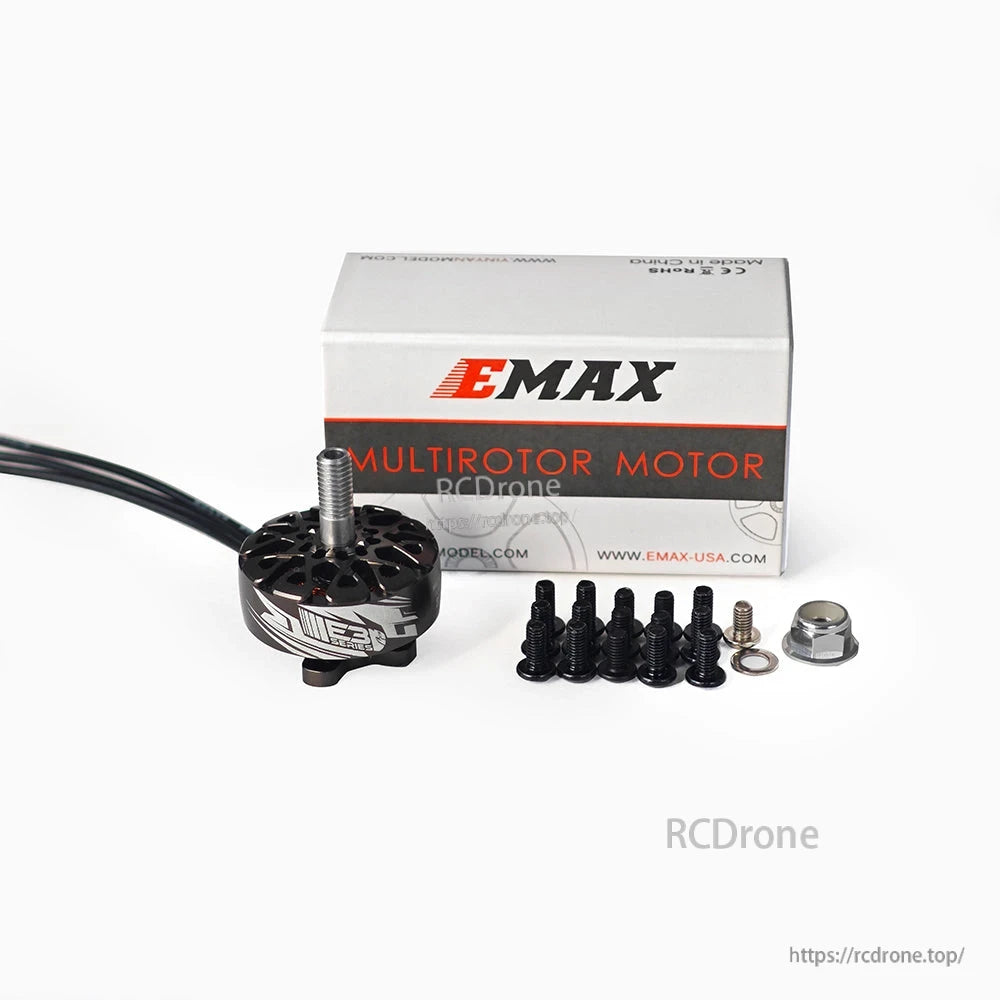 EMAX ECOIII 2207 Brushless Motor kit with retail box, mounting screws, washer and nut