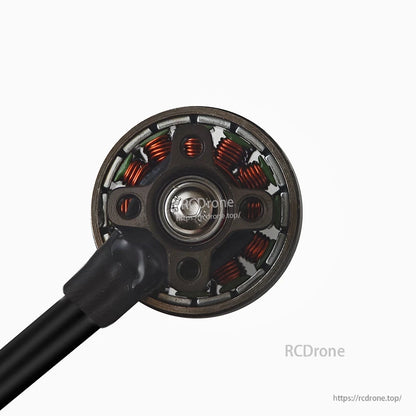 Bottom view of motor showing base plate, mounting pattern, and internal copper windings
