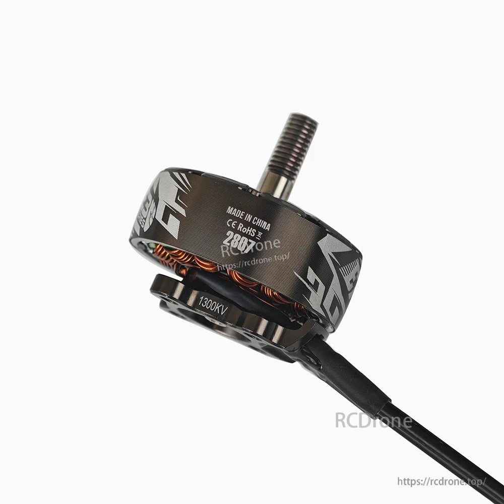 EMAX ECOIII (E3 Series) 2807 brushless motor side view showing 1300KV marking and wire lead