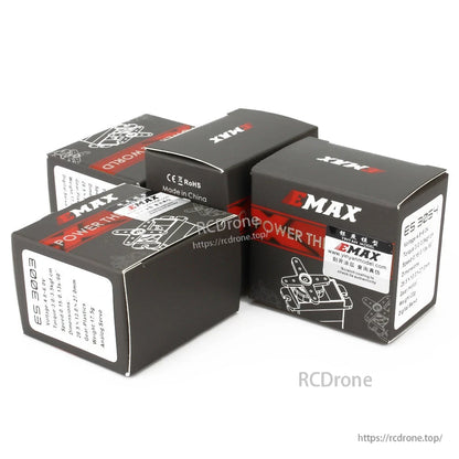 EMAX ES3004 retail boxes with product label stickers and EMAX branding