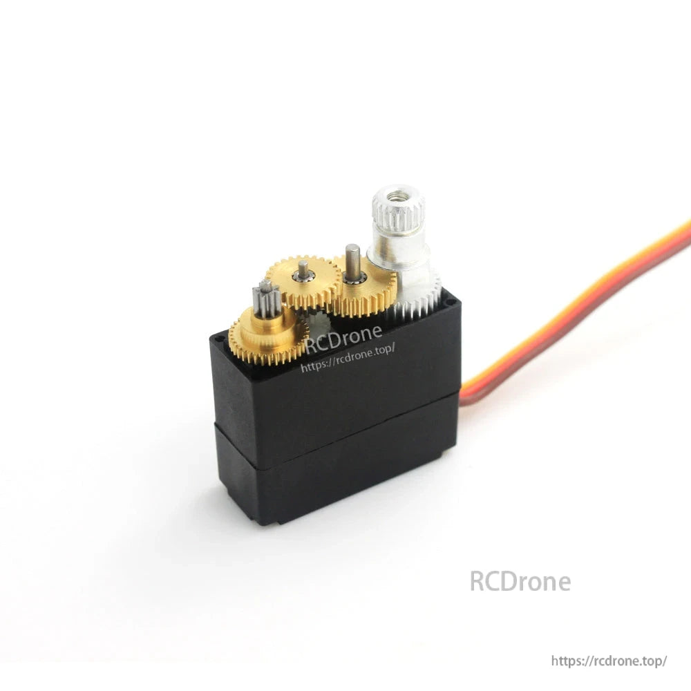 Opened servo showing internal metal gear set and output shaft assembly on ES3302 mini servo