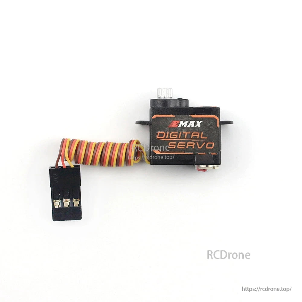 Rear label view showing EMAX Digital Servo text and attached 3-pin plug