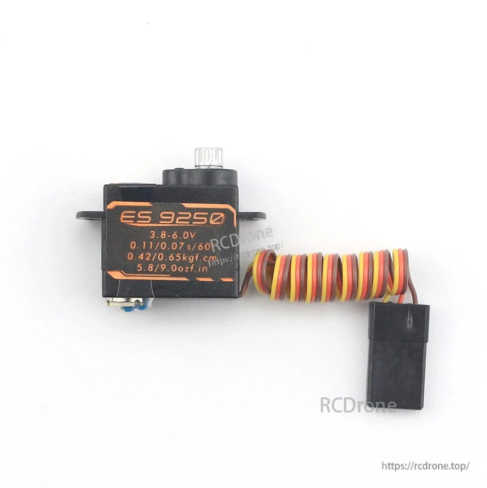 ES9250 servo side view with coiled 3-wire lead and 3-pin connector