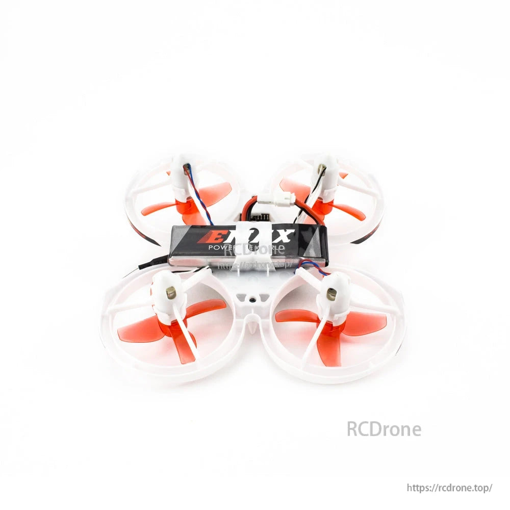 Top view of ducted micro quad showing battery mounted on frame and wiring layout