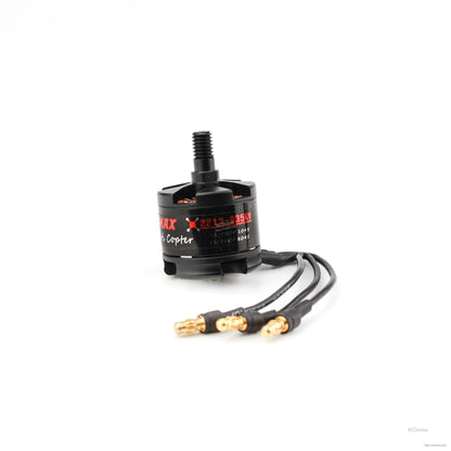 Side profile of MT2213-935KV motor with three gold bullet connectors aligned in front