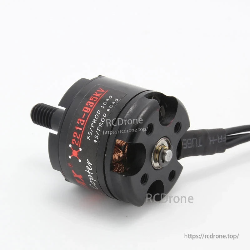 Angle view of MT2213-935KV motor showing base mounting holes and copper windings
