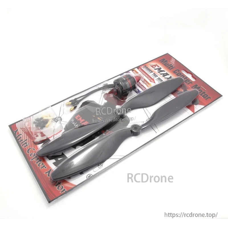 Retail blister pack with MT2213 motor, 10x4.5 propeller pair, and mounting accessories