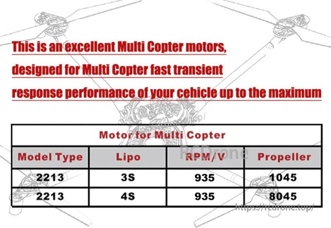 Prop pairing guide for EMAX MT2213 935KV multicopter motor: 10x4.5 on 3S, 8x4.5 on 4S