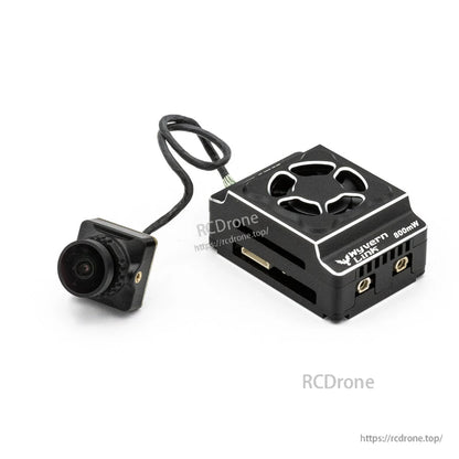 EMAX OpenIPC Wyvern Link Alpha 800mW VTX angled view with camera and vented transmitter case