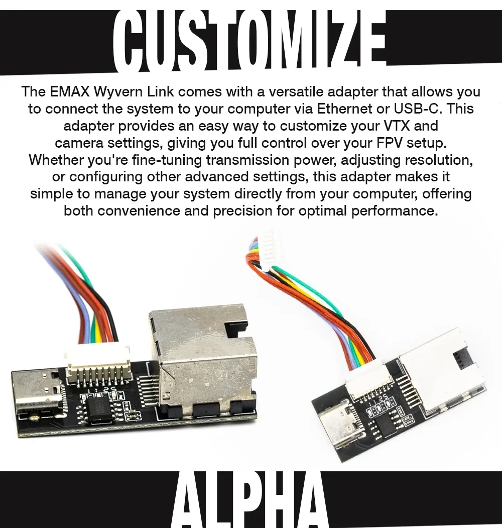 Ethernet/USB-C adapter board with ribbon cable for connecting the system to a computer for configuration