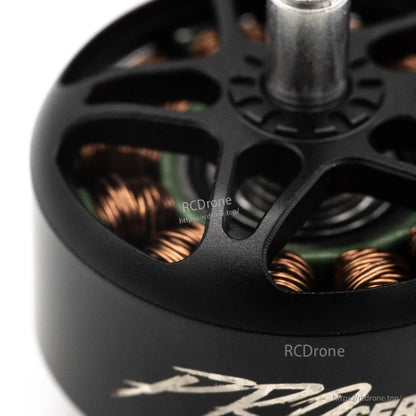Close-up of motor bell vents and copper windings, partial PRO Series logo