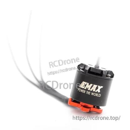 EMAX RS1108 micro brushless motor side view showing power wires and red base plate