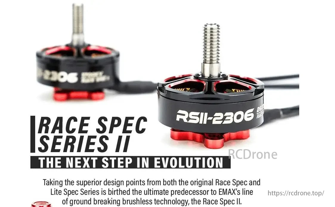 EMAX RSII 2306 1600KV 3-6S Brushless Motor, EMAX RSII-2306 1600KV motor for FPV racing drones, combining superior design features from original and Lite Spec Series.
