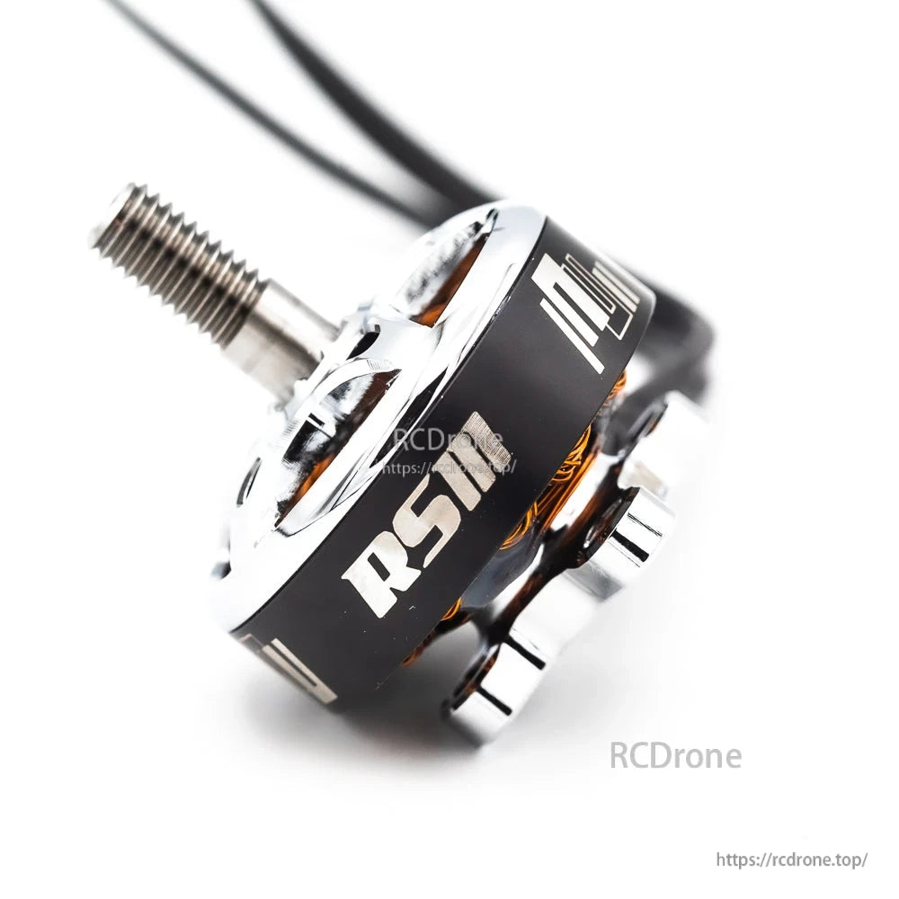 Angled side profile of RSIII brushless motor with RSIII text and wiring lead