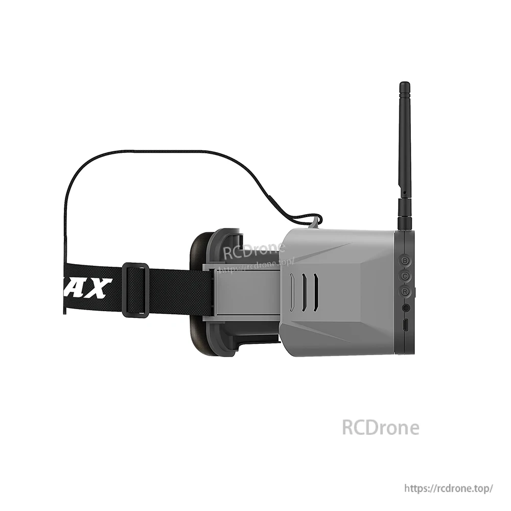 Right-side view showing antenna, control buttons, and ports on the Transporter 2 goggle housing