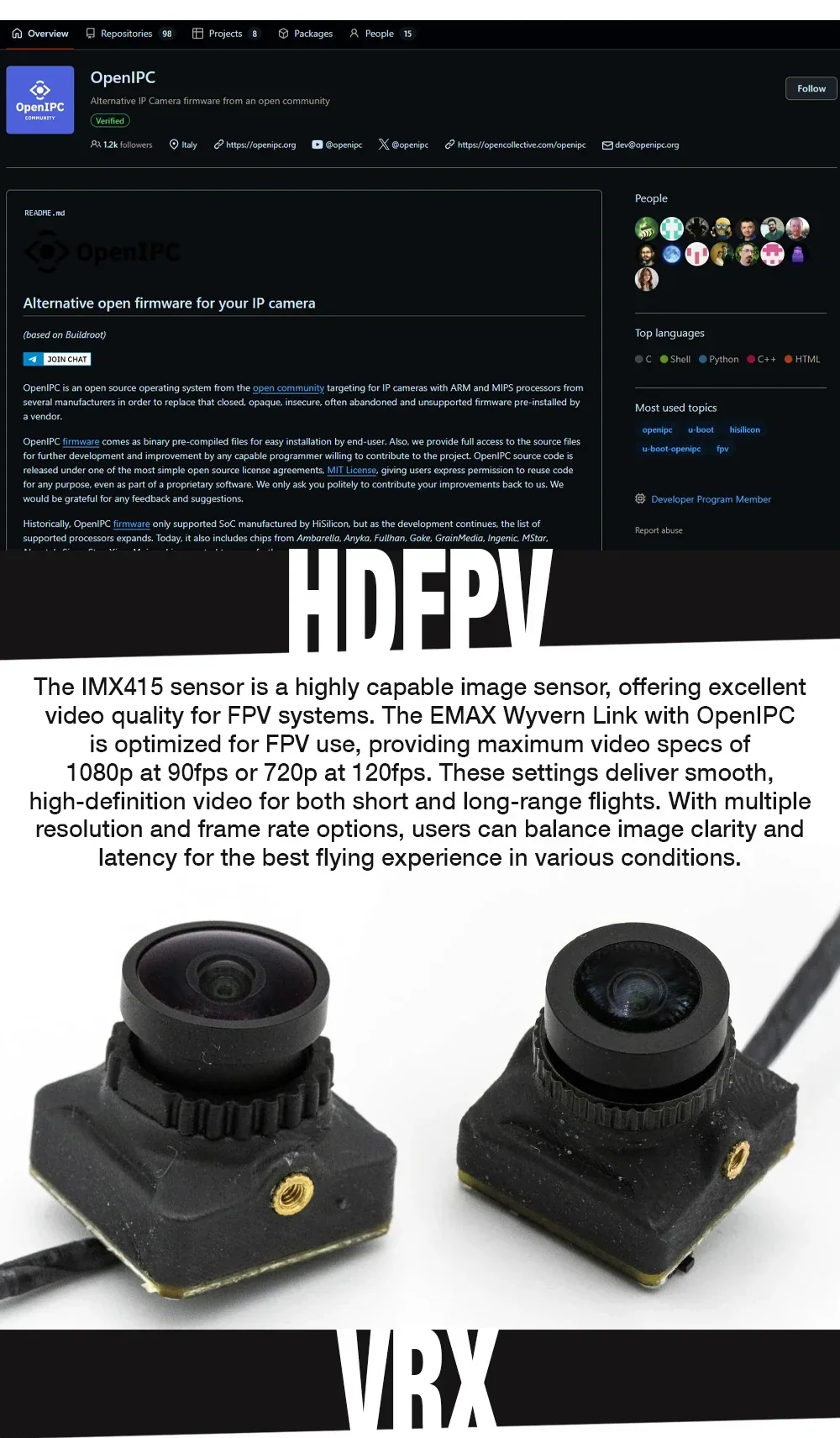 OpenIPC firmware overview with IMX415 FPV camera modules for Wyvern Link HD video system