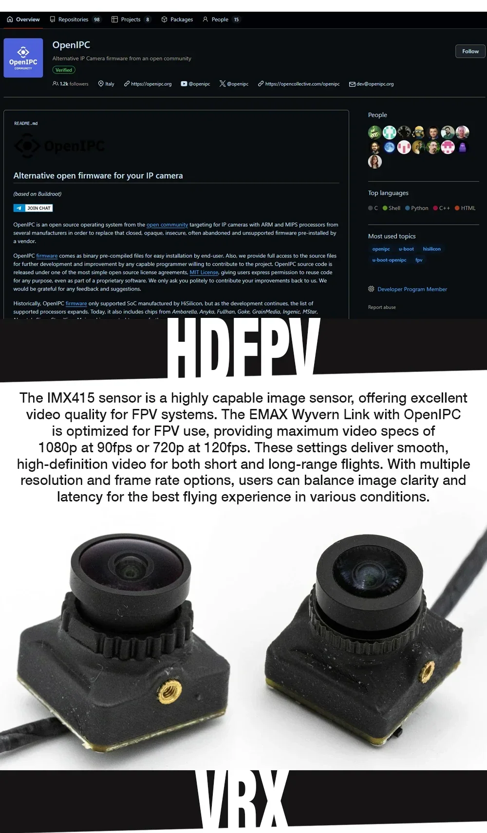 OpenIPC platform overview with IMX415 HDFPV camera modules for Wyvern Link digital FPV system
