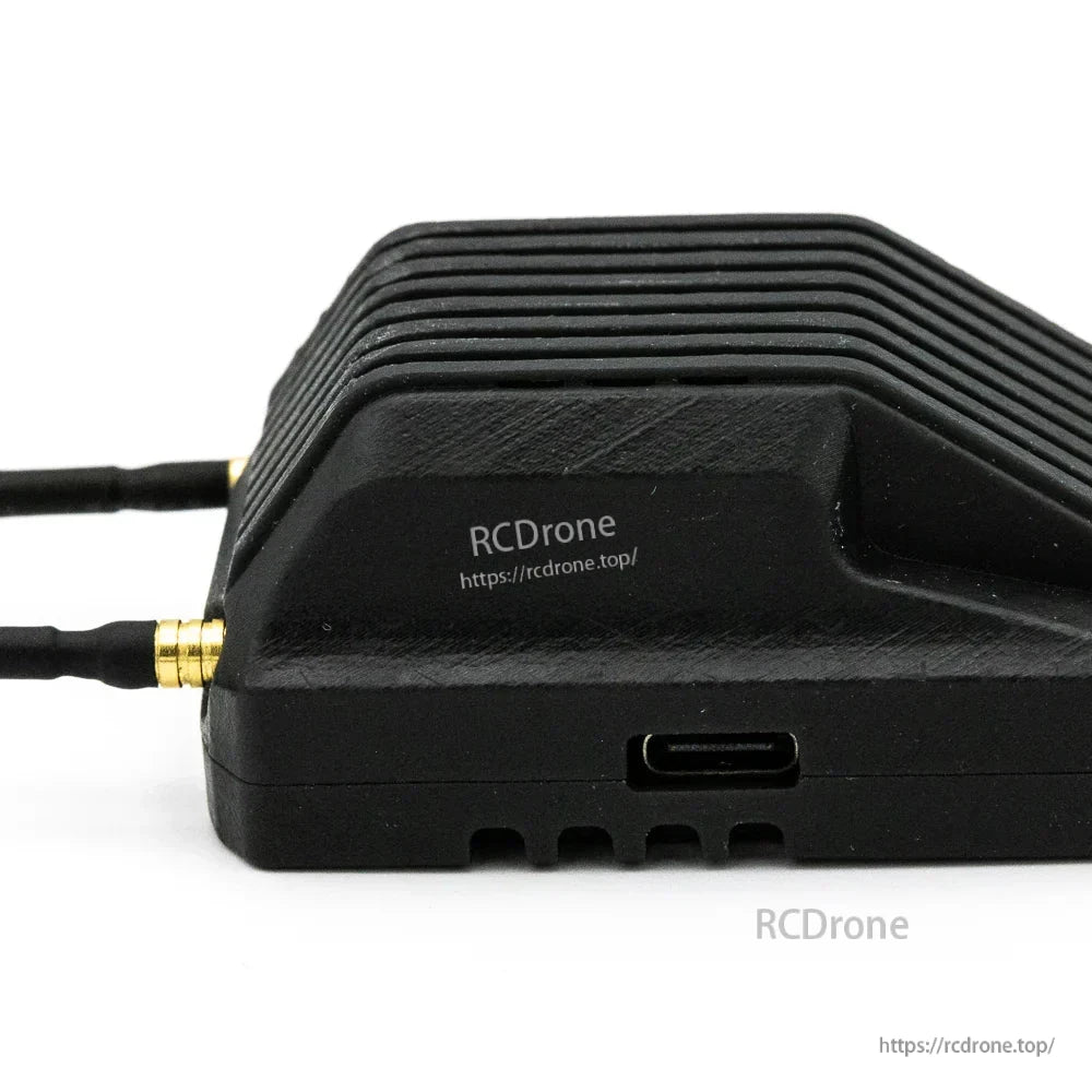 EMAX Wyvern Link OpenIPC FPV VRX side profile with ribbed housing and USB-C port