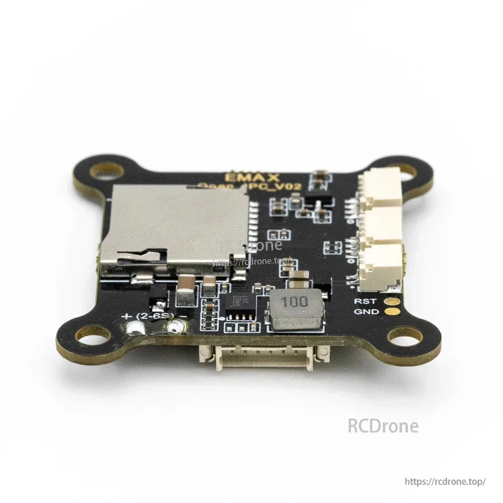 OpenIPC_V02 main board top view with microSD card slot, wiring connectors, and mounting holes