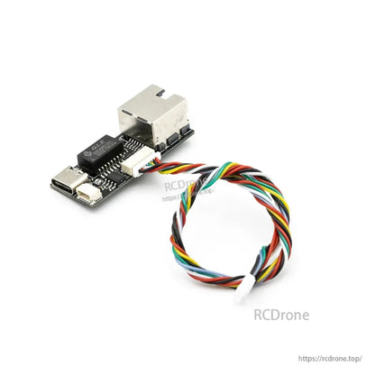 Interface board with USB‑C port and RJ45-style connector, includes multicolor wiring harness
