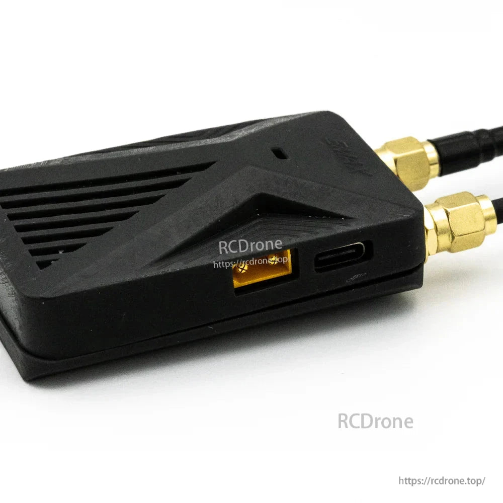 EMAX Wyvern Link OpenIPC RX Alpha Unit side ports close-up with USB-C and yellow data port