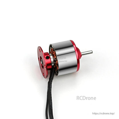 Side view of outrunner motor showing cylindrical body, base mount, and prop shaft length