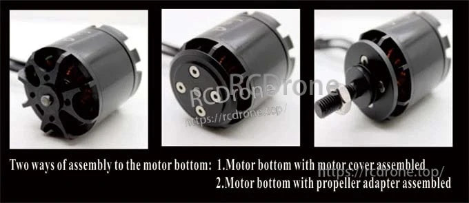 EMax GT2815 motor bottom assembly options: motor cover installed or propeller adapter installed