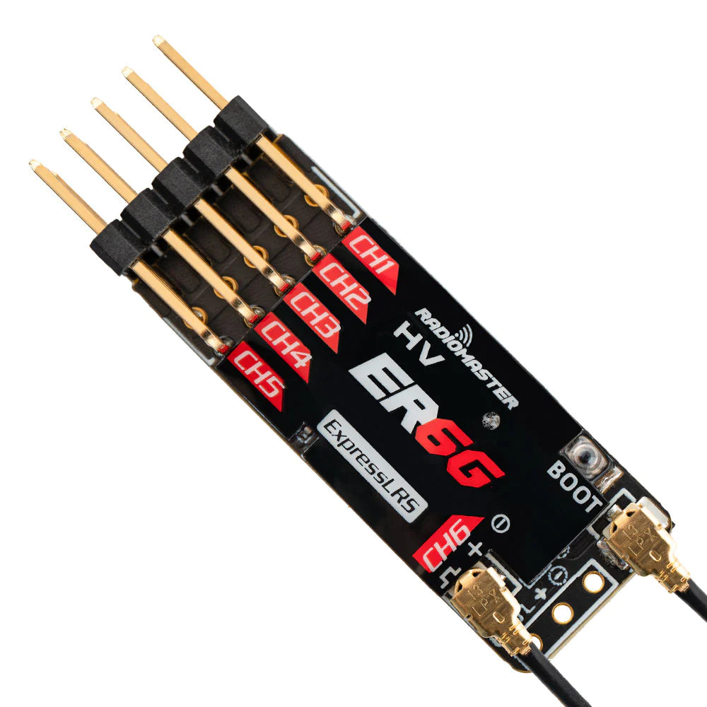 RadioMaster ER6G & ER6GV 2.4GHz ELRS PWM Receiver -  Compact and Slim Receiver For Glider Airplane and Fixed-Wing Aircraft Drone