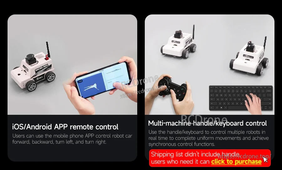 Mobile app remote control plus multi‑machine handle and keyboard control for synchronized robot movement