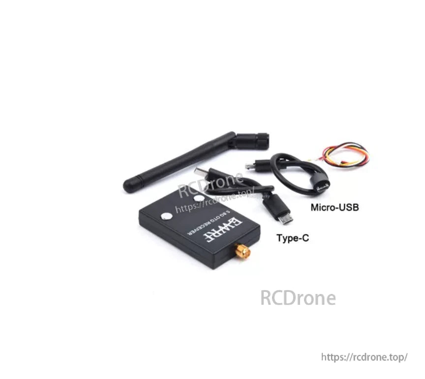 Package contents: 5.8G OTG receiver, antenna, Type-C and Micro-USB OTG cables, wire lead