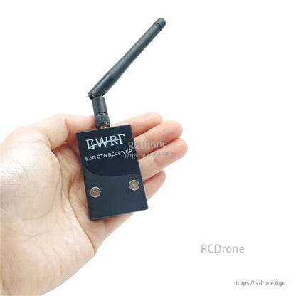 Handheld size view of EWRF 5.8G OTG receiver with attached antenna