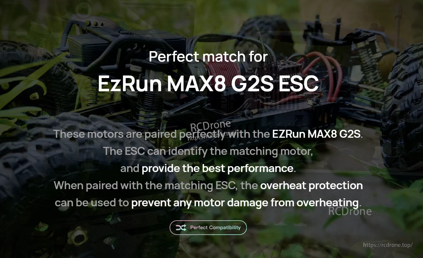 Promotional banner for EZRUN 4278SD G2R sensored motor, noting compatibility with EzRun MAX8 G2S ESC