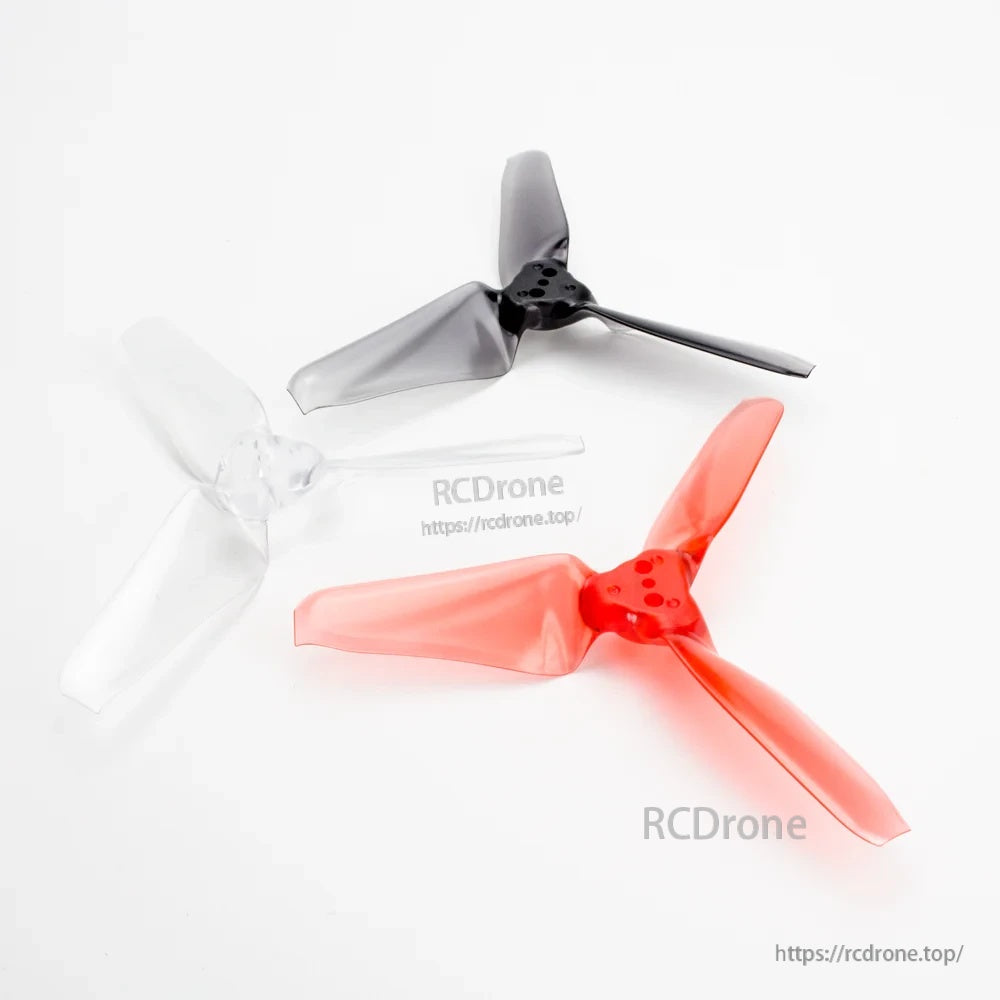 EMAX AVAN Mini 3-inch tri-blade propellers (3x2.4x3) in clear, black, and red color options