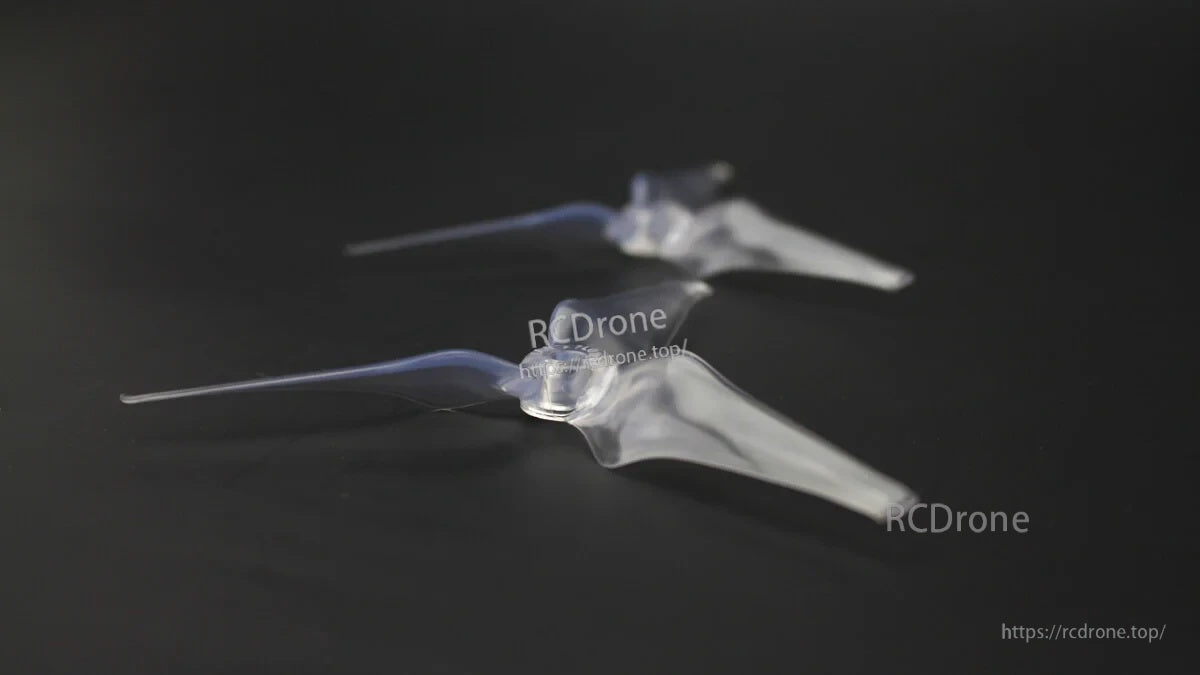 Avan Flow 5x4.3x3 tri-blade propellers in clear polycarbonate, showing blade camber and thin tips