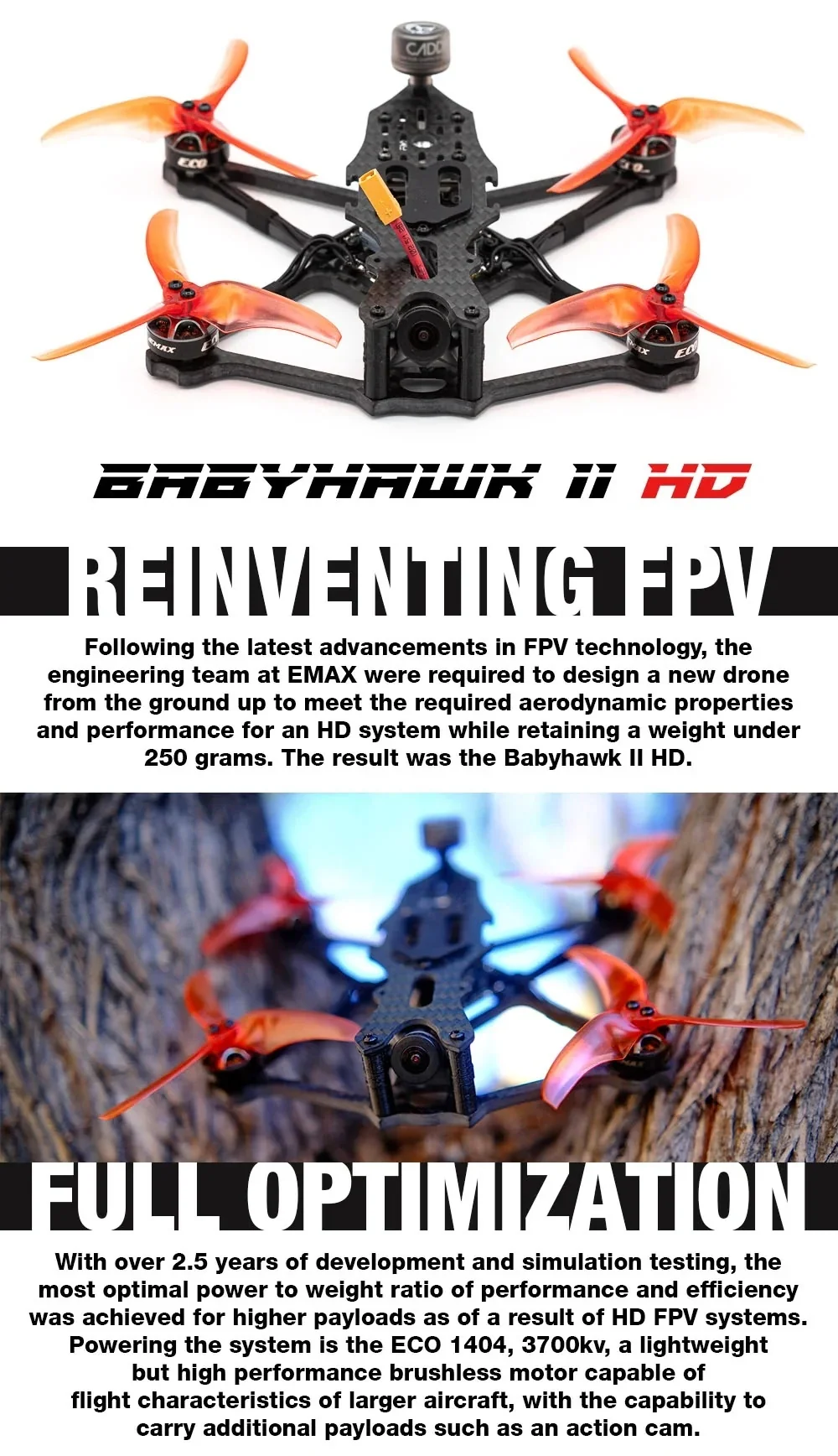 EMAX Babyhawk II HD 3.5in Micro DJI Digital FPV drone with AVAN props and HD camera mount