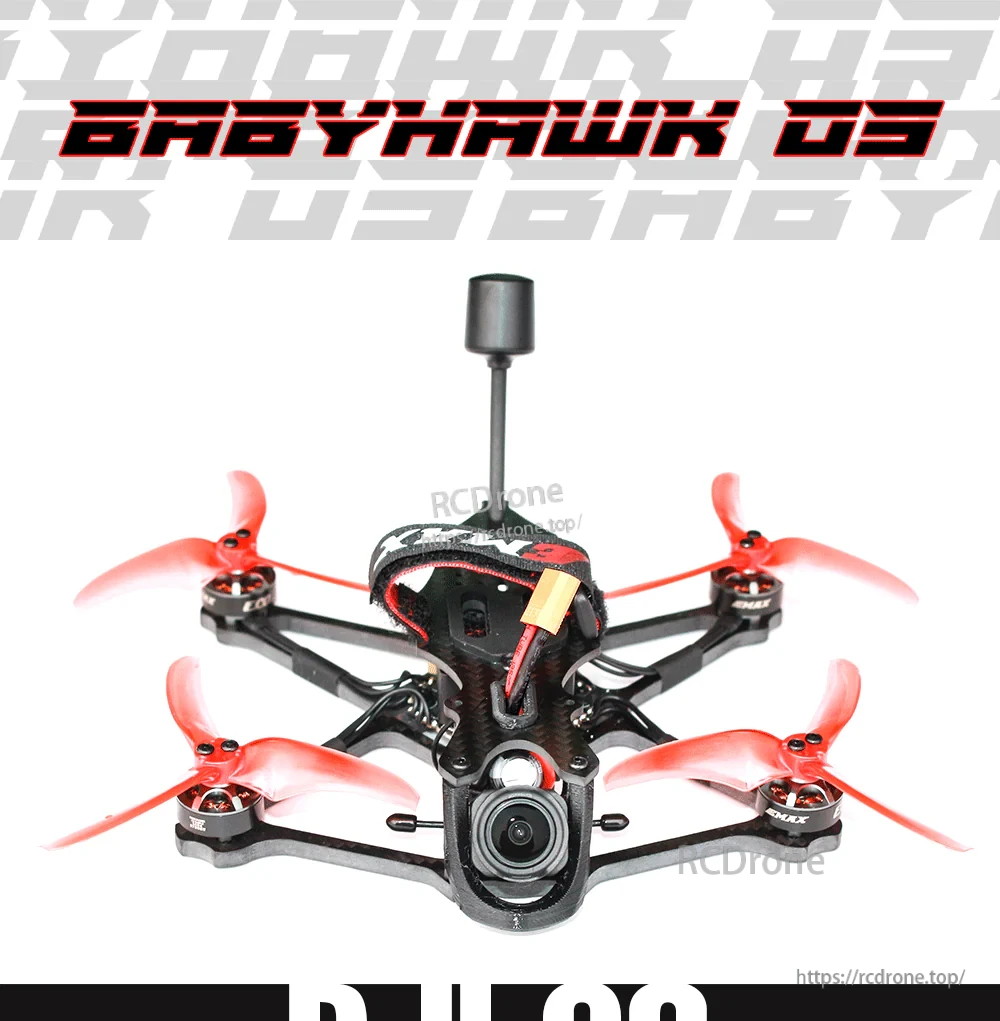 EMAX Babyhawk O3 3.5 inch FPV drone front view with DJI O3 camera and red 3.5-inch props