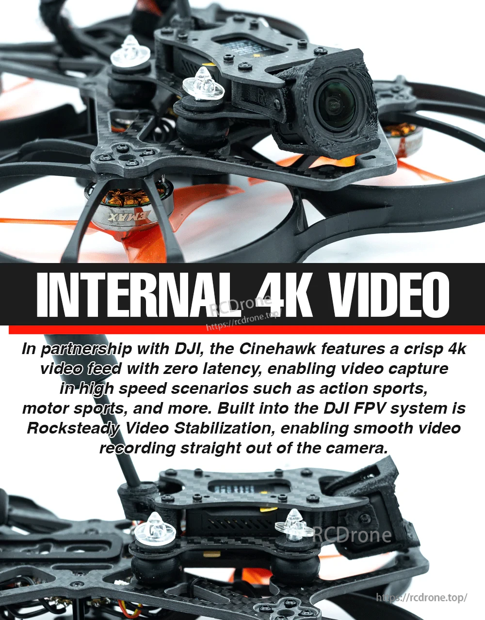Close-up of DJI O3 Air Unit camera mount on Cinehawk HD for internal 4K digital FPV recording