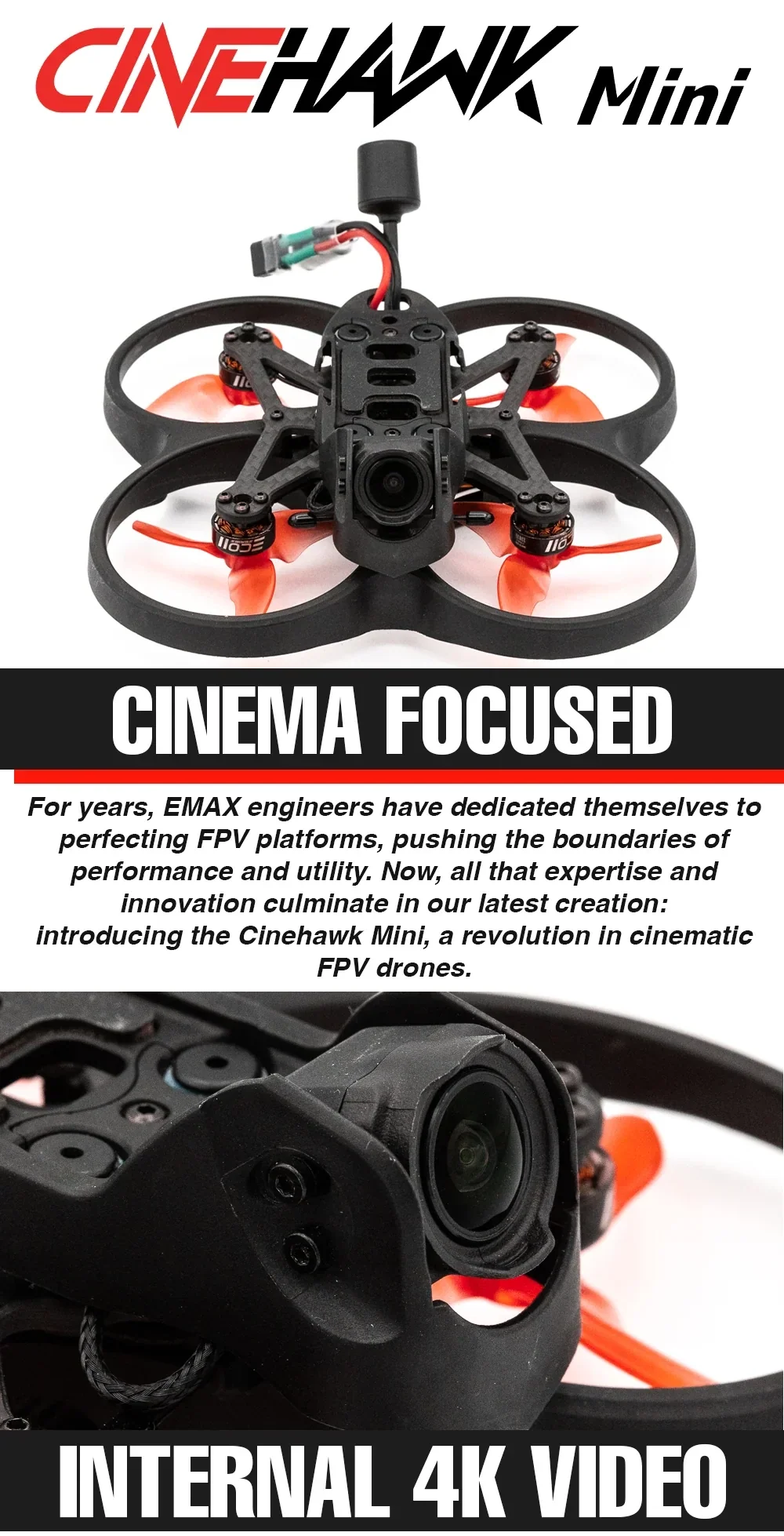 EMAX Cinehawk Mini 2.5 Inch FPV cinewhoop with DJI O3 camera, ducted frame and internal 4K recording