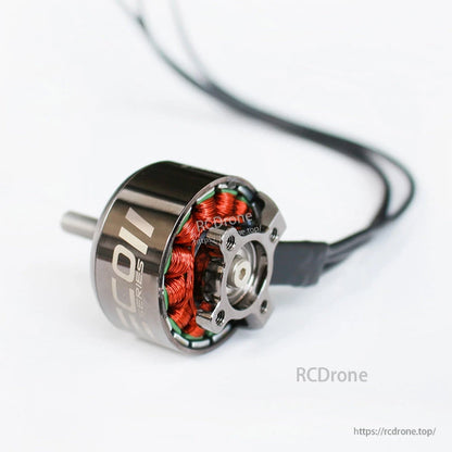 Emax ECOII 2814 brushless motor rear/base view showing mounting holes and wire exit