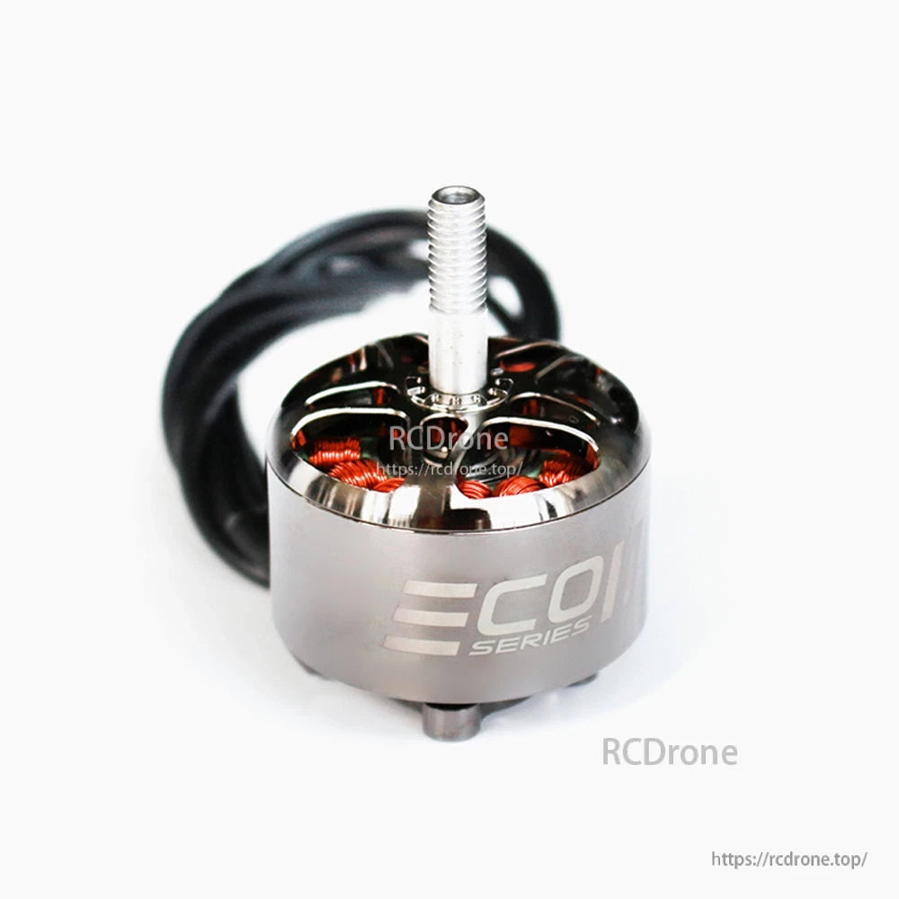 ECOII Series logo side view of motor can with exposed copper windings and shaft