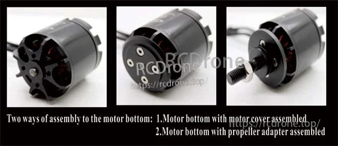 GT2218 motor bottom assembly options with motor cover installed or propeller adapter installed