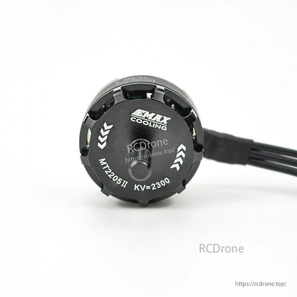 Emax MT2205II 2300KV brushless motor top cap close-up with EMAX Cooling and KV=2300 text