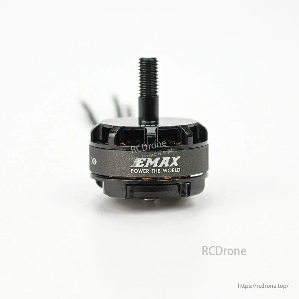 Front-on side view with EMAX Power The World text and threaded shaft centered